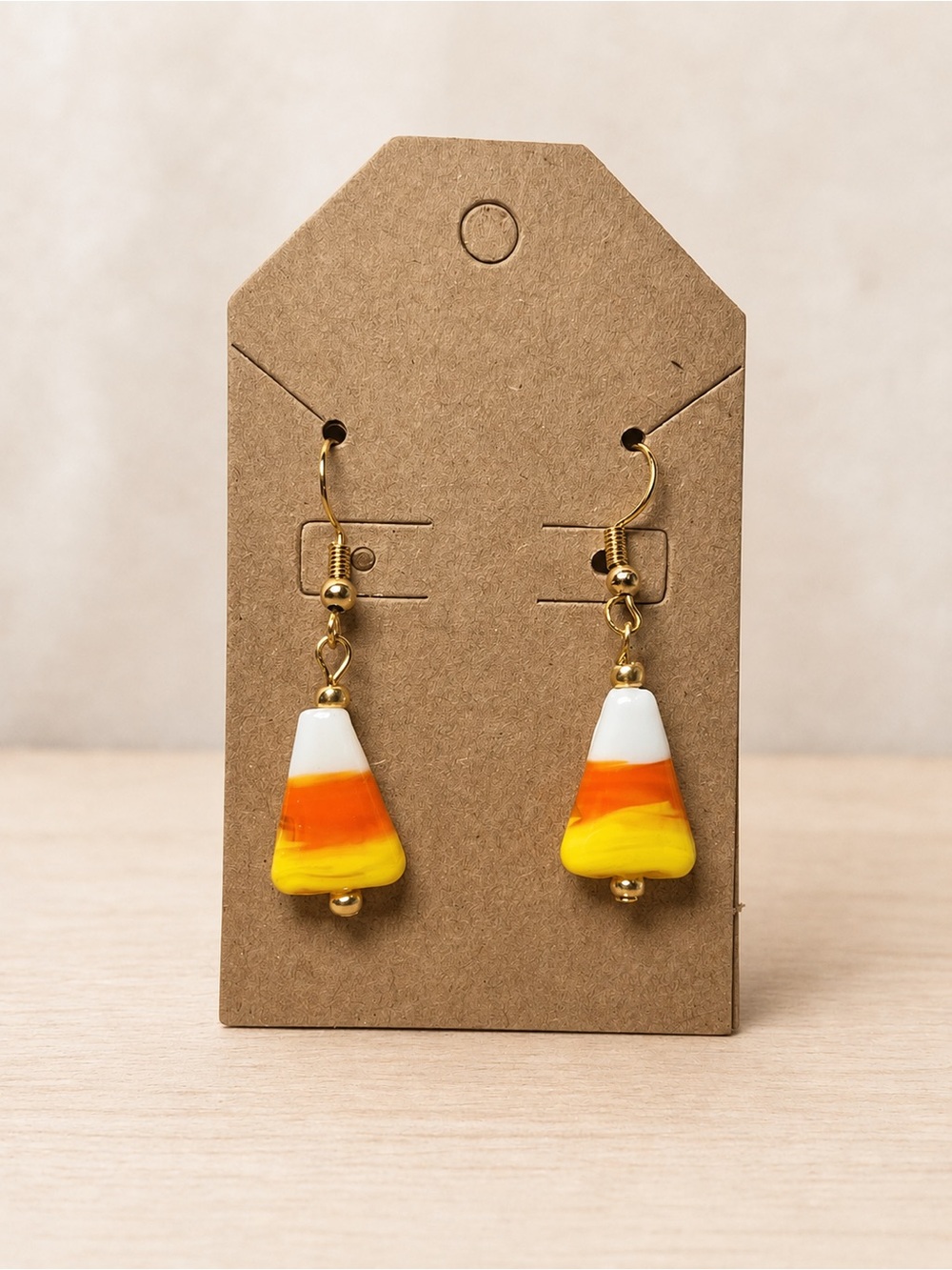 Candy Corn Handmade Drop Earrings - Picture 2 of 2